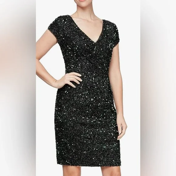 green emerald velvet dress Ignite Evening Sequins Short Dress